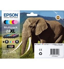 EPST24384011 - MULTIPACK 24XL N.6 CARTUCCE SERIE 24XL/ELEFANTE NERO CIANO MAGENTA GIALLO - Conf. da PZ. 1