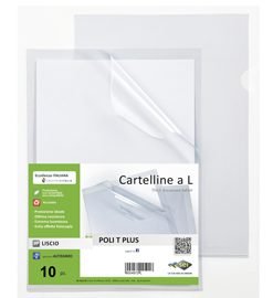 94516 - 10 Cartelline a L in PP trasparente alto spessore 30x42cm Poli T Plus Sei rota - Conf. da PZ. 1